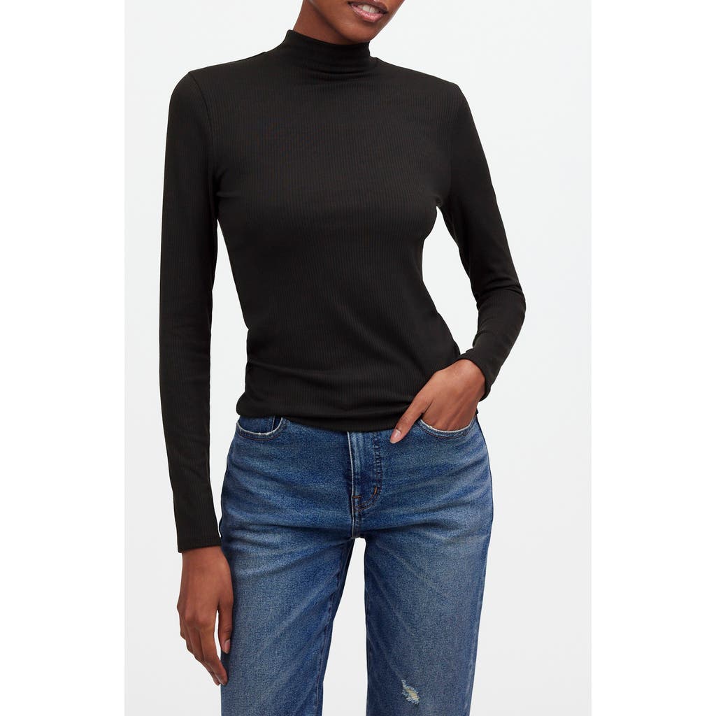 Shop Madewell Drapey Rib Mockneck Top In Jet Black