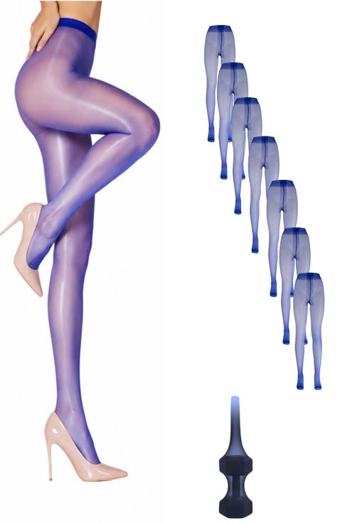 7-Pack Glossy Semi-Opaque Statement Fashion Tights For Women