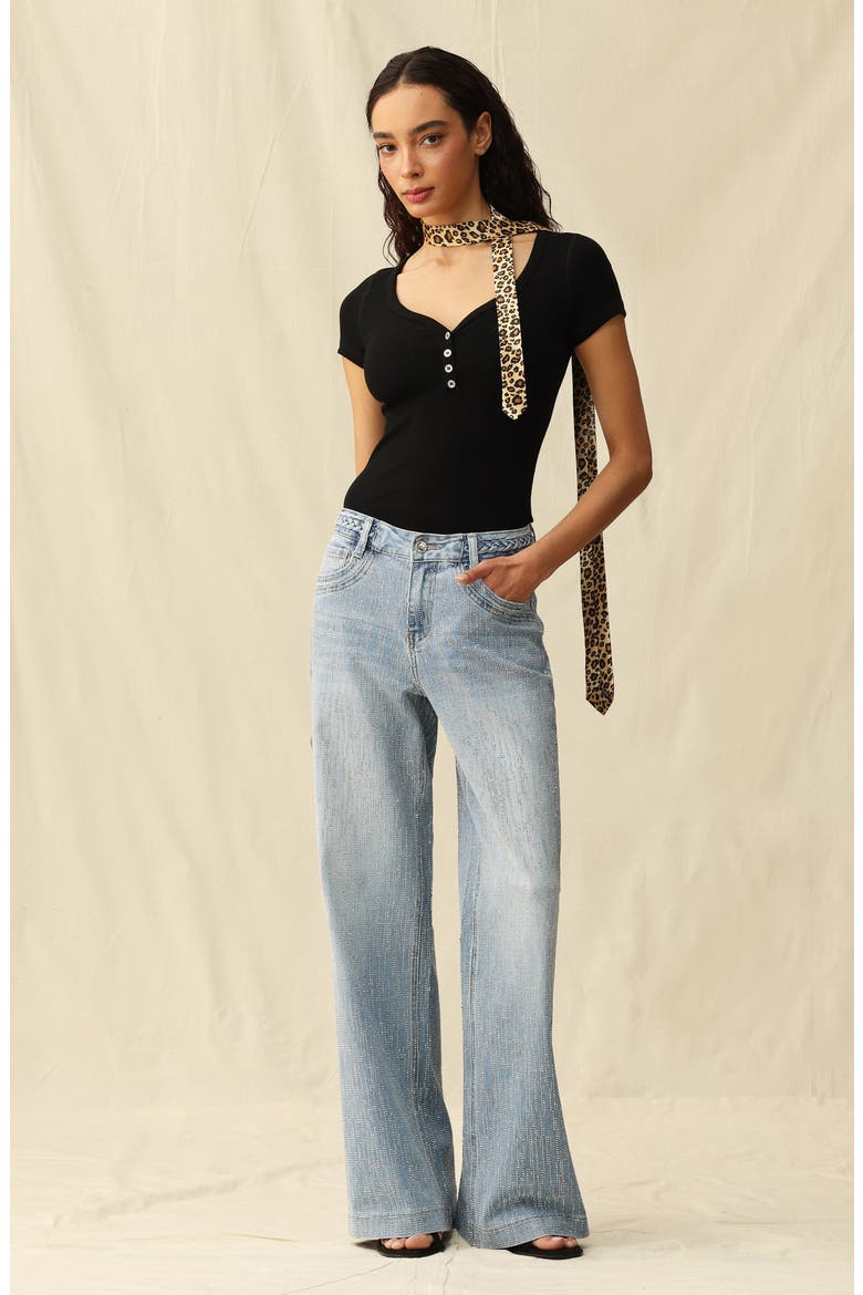 Rhinestone Wide Leg Jeans, Alternate, color, LIGHT BLUE