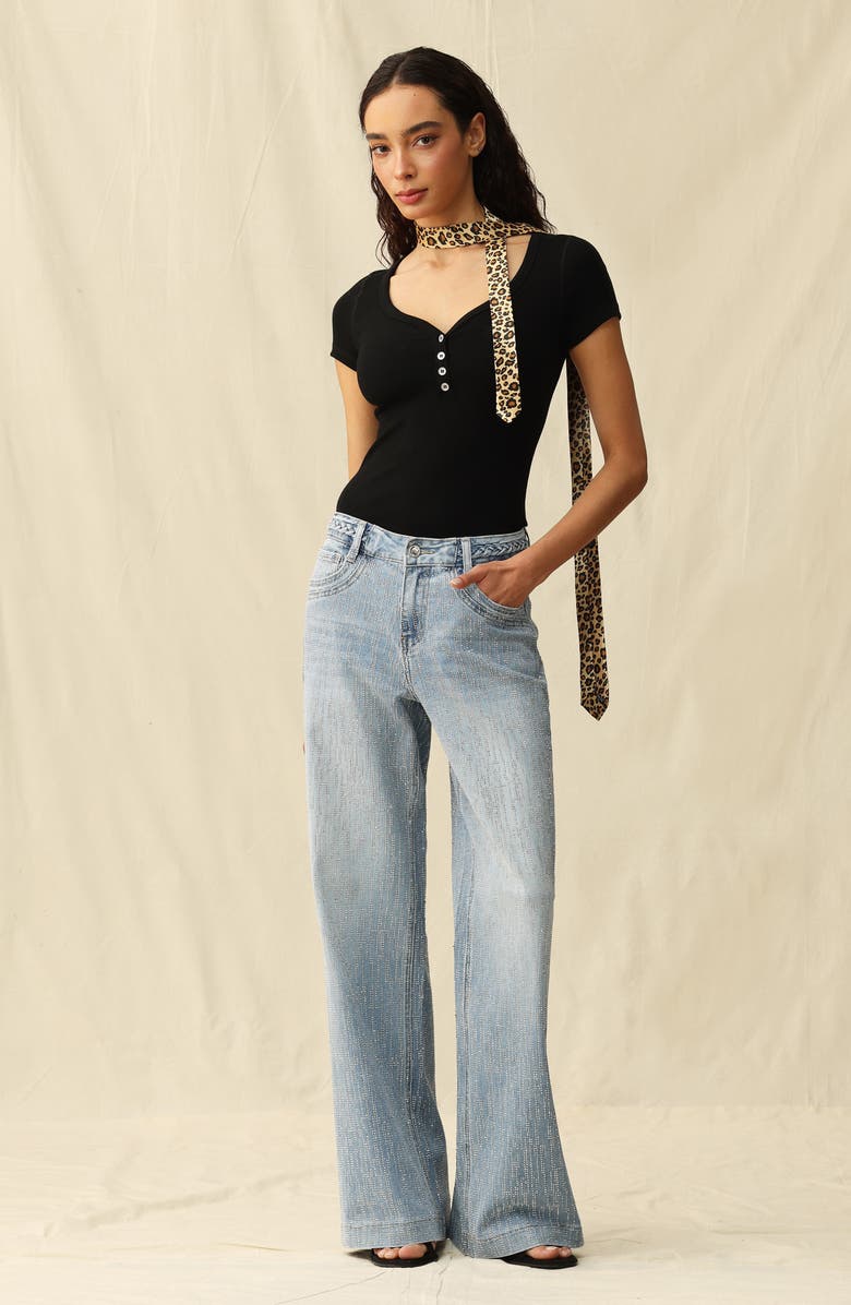 Bayeas Rhinestone Wide Leg Jeans, Alternate, color, 