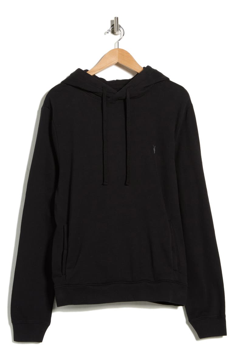 AllSaints Raven Pullover Ramskull Logo Hoodie, Main, color, Jet Black