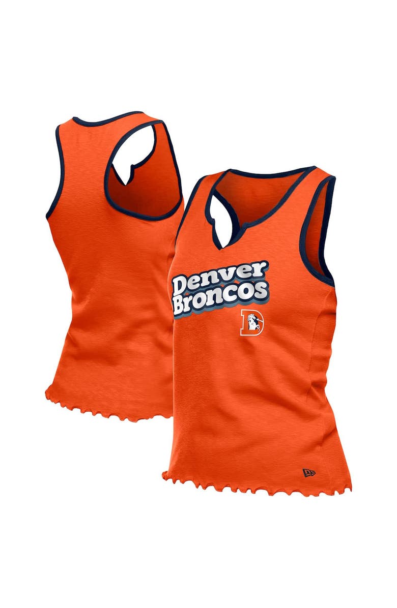 New Era Women's New Era  Orange Denver Broncos Lettuce Hem Notch Neck Tri-Blend Tank Top, Alternate, color, 