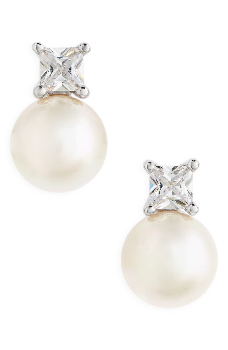 Majorica Pearl & Crystal Earrings, Main, color, 