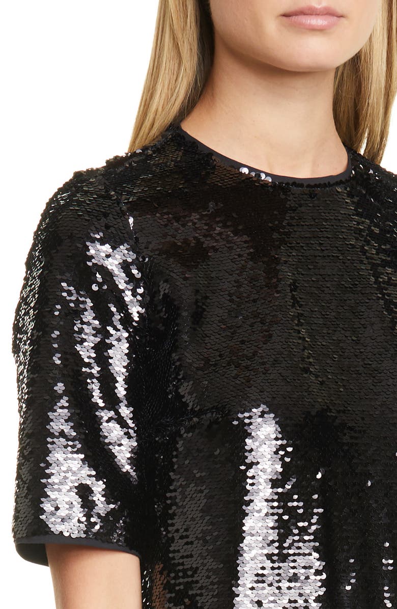 BOSS Dettia Short Sleeve Sequin Shift Dress, Alternate, color, Black