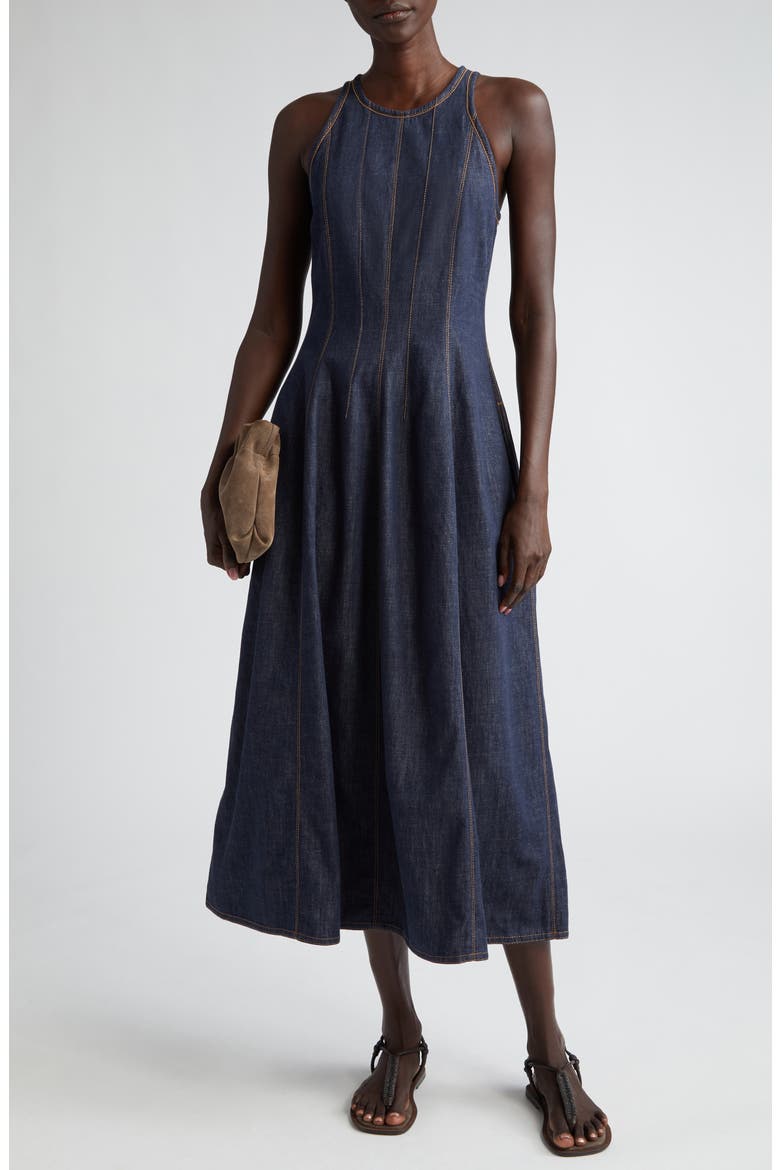 Sleeveless Denim Fit & Flare Dress, Main, color, C900 DENIM