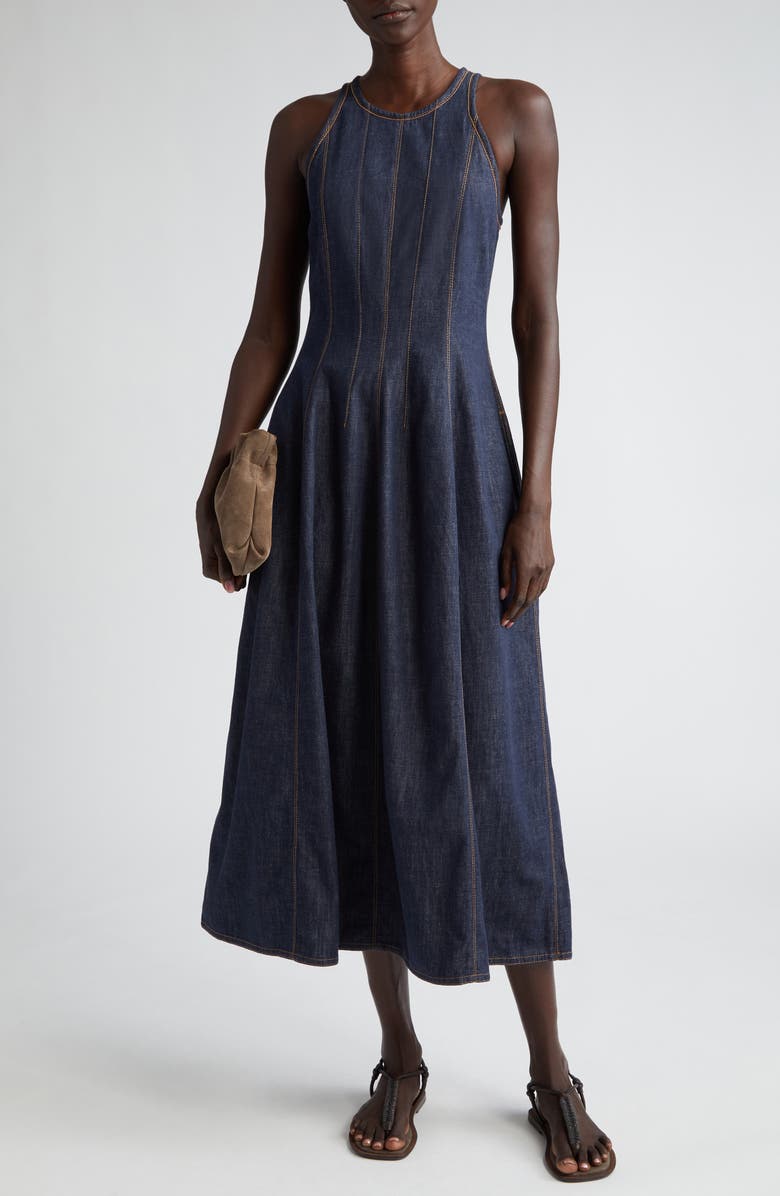 Brunello Cucinelli Sleeveless Denim Fit & Flare Dress, Main, color, 