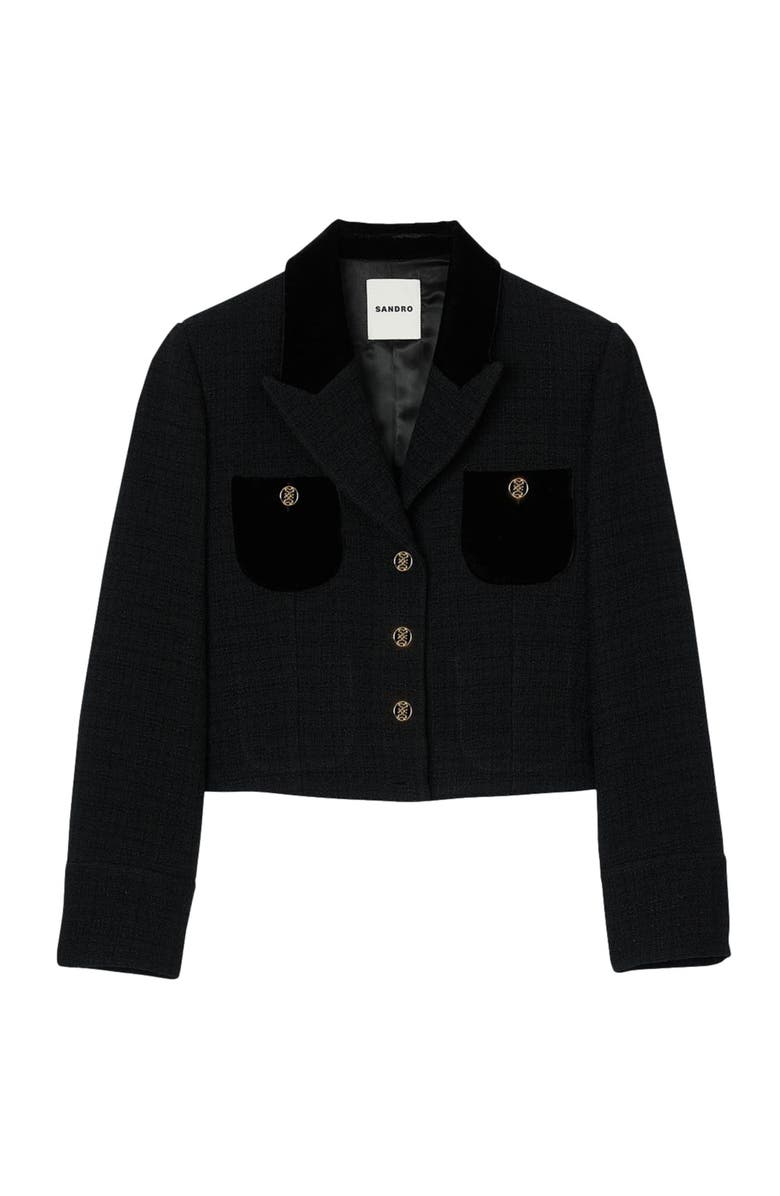 SANDRO Velvet tweed cropped jacket, Alternate, color,
