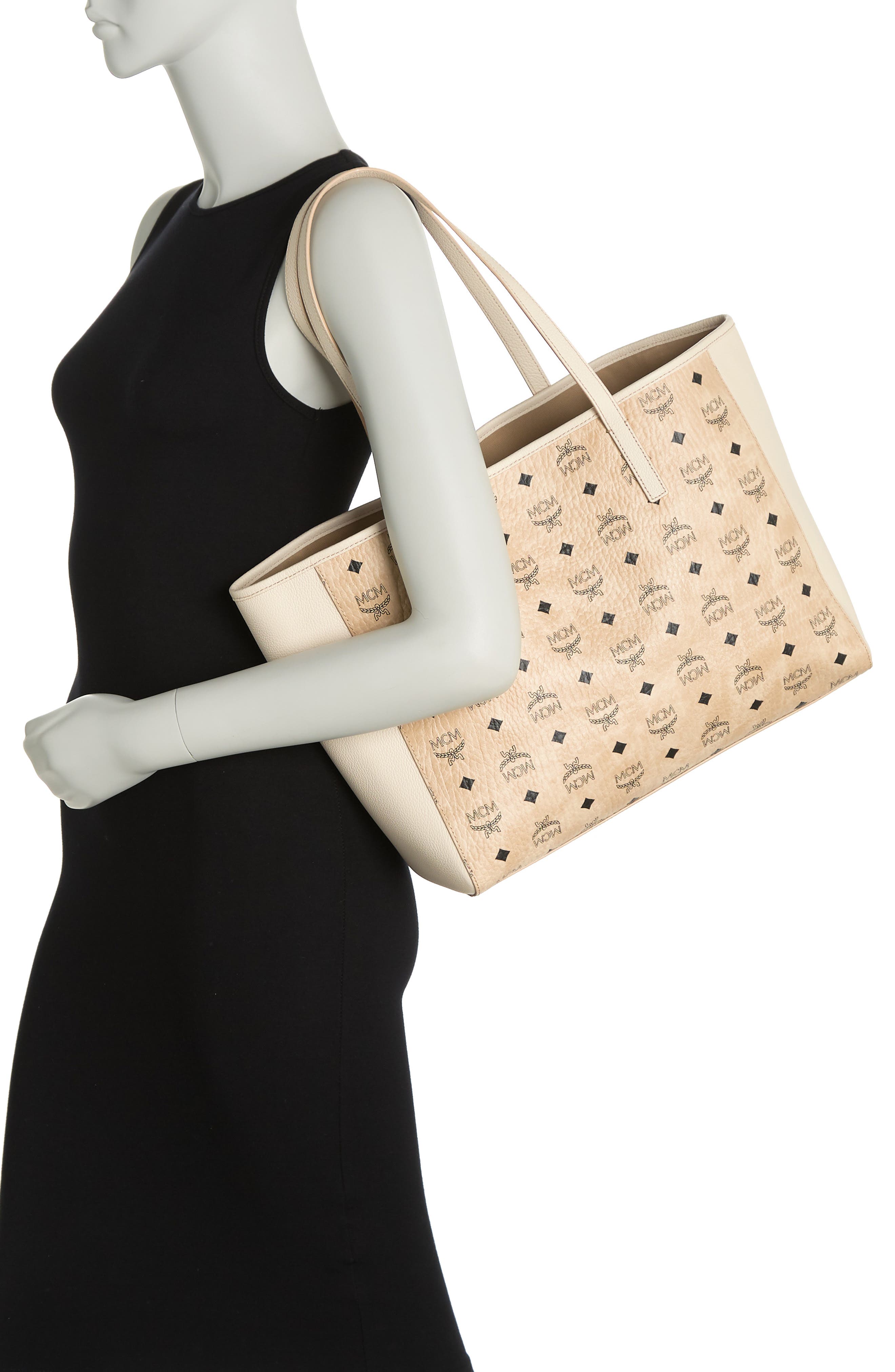 MCM Medium Leather Shopper, Alternate, color, 