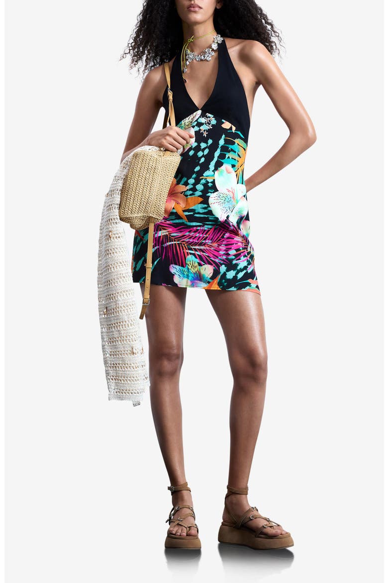 Floral Halter Minidress, Main, color, BLACK
