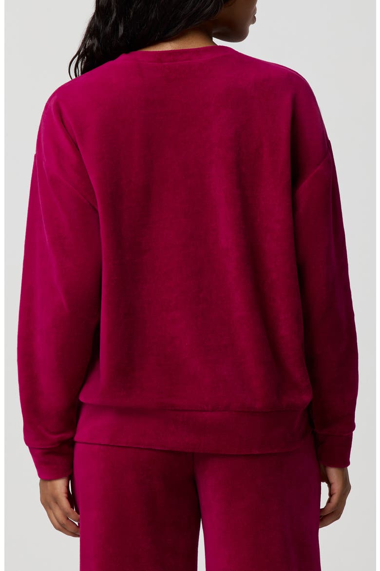 Crewneck Velour Sweatshirt, Alternate, color, BING CHERRY