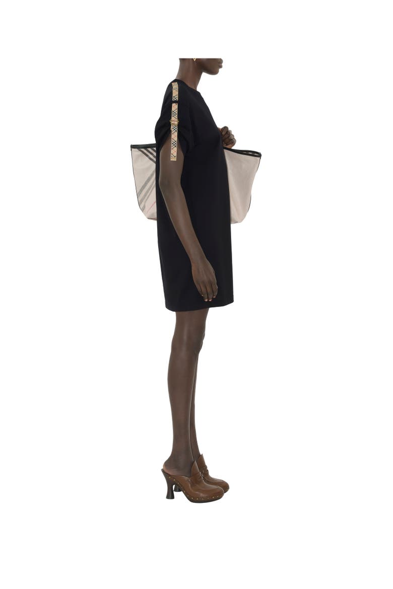 Check Trim Cotton T-shirt Dress, Alternate, color, Black