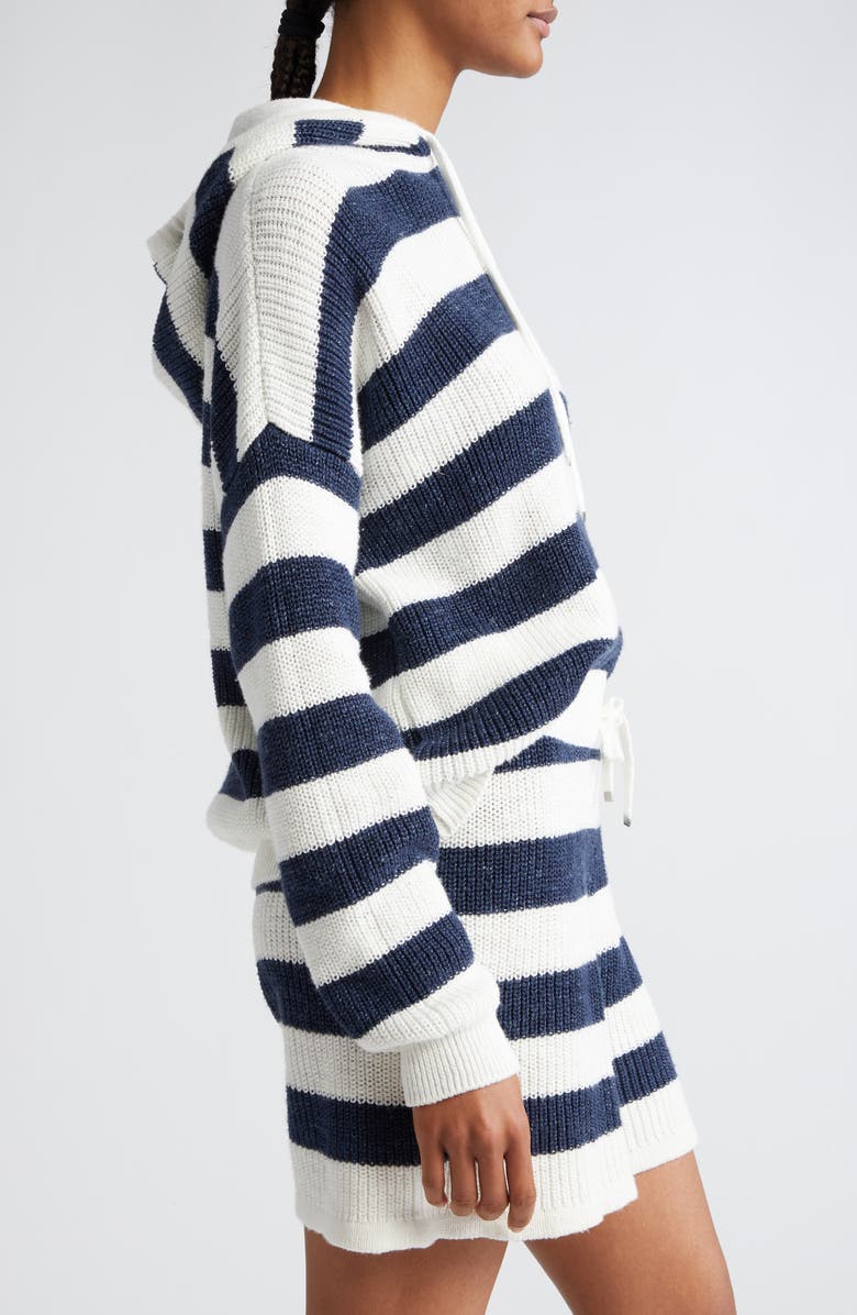 Eleventy Stripe Cotton & Linen Blend Sweater Hoodie, Alternate, color,