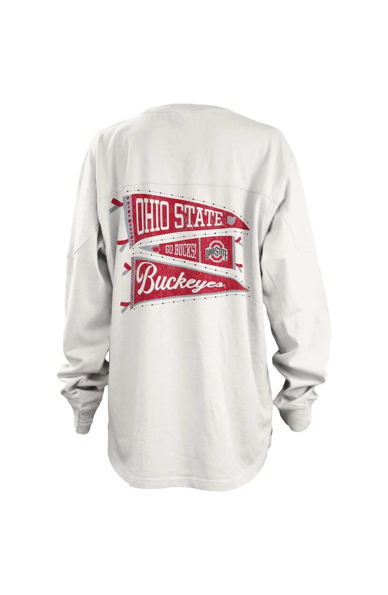 PRESSBOX Women's Pressbox White Ohio State Buckeyes Pennant Stack Oversized Long Sleeve T-Shirt, Alternate, color, 