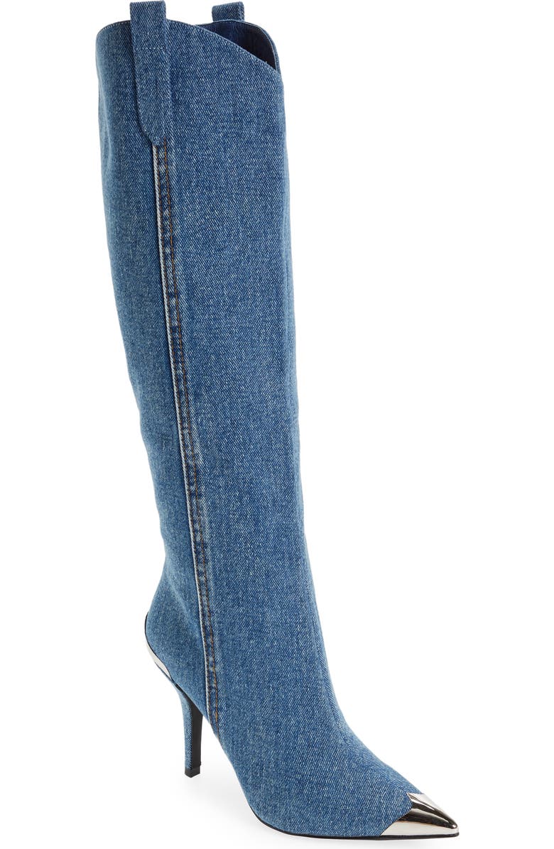 Jeffrey Campbell By Golly Knee High Denim Western Boot, Main, color,