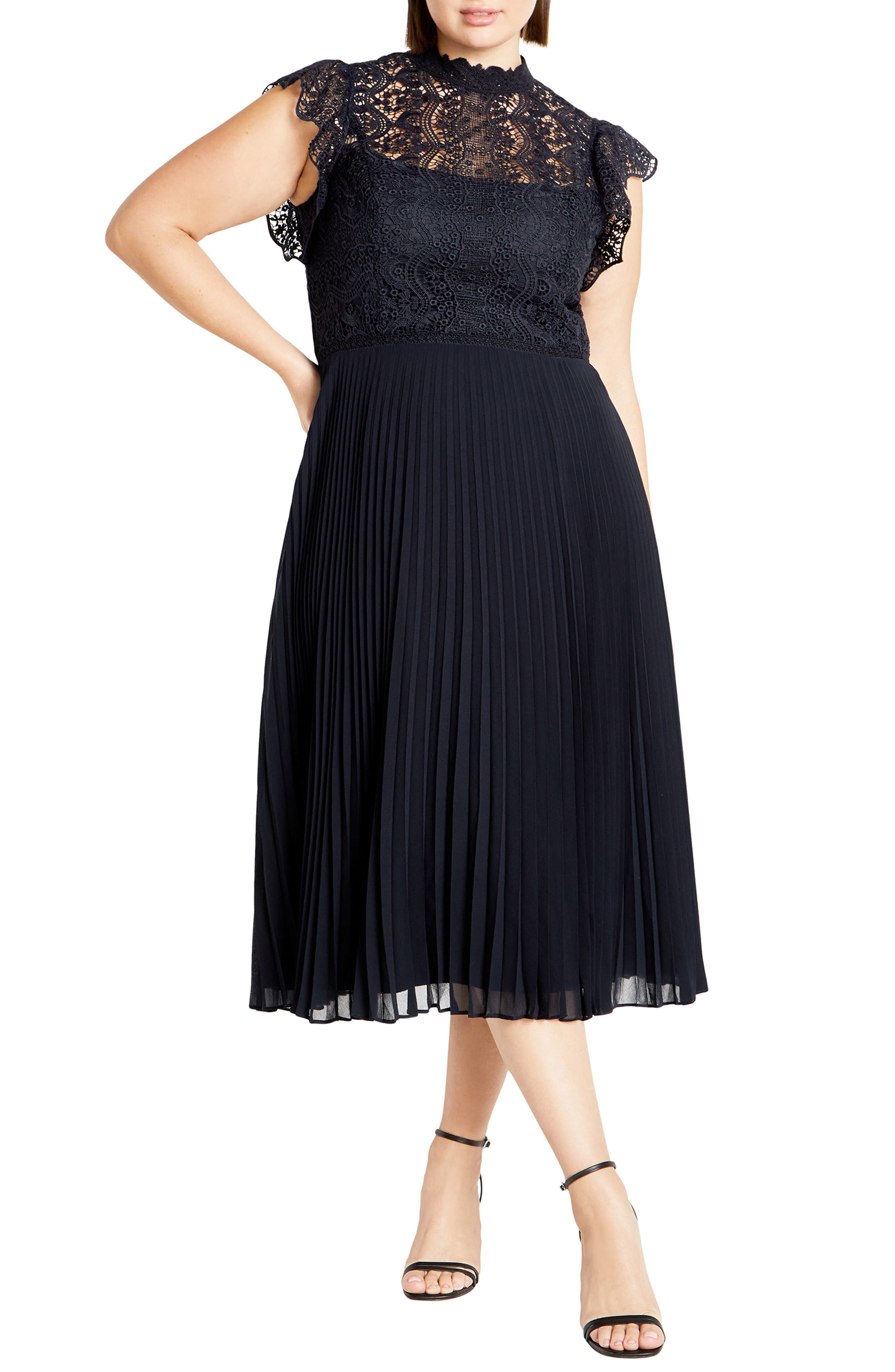 City Chic Livia Lace Yoke Sleeveless Fit & Flare Dress