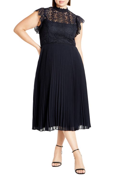 Livia Lace Yoke Sleeveless Fit & Flare Dress (Plus Size)