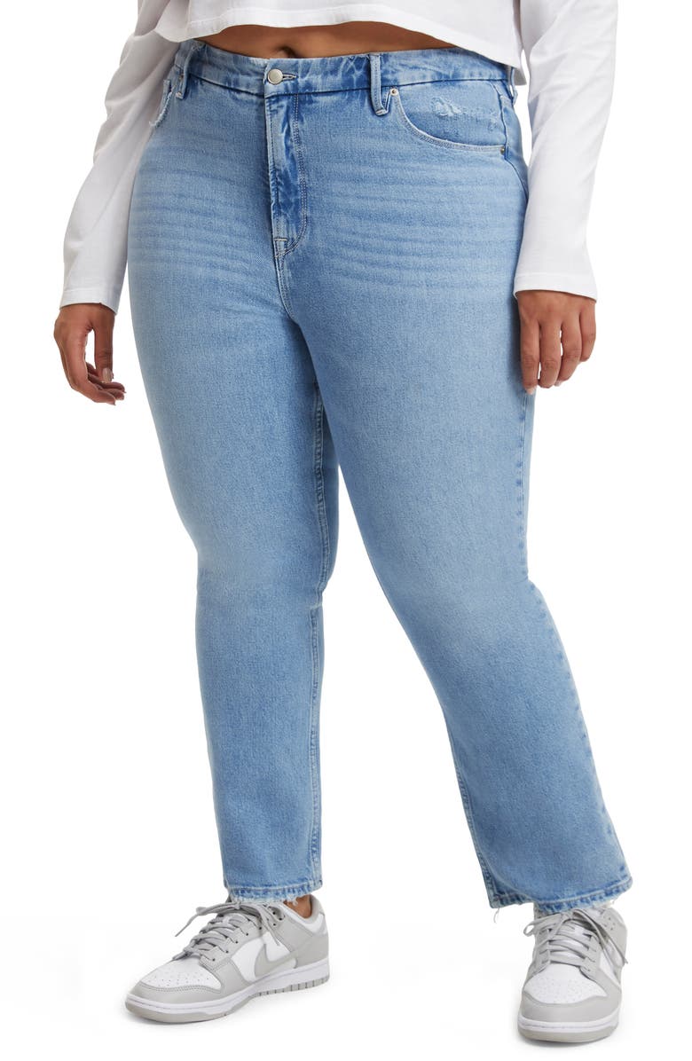 Good American Good Straight Natural Fray Hem Jeans, Alternate, color, Indigo126