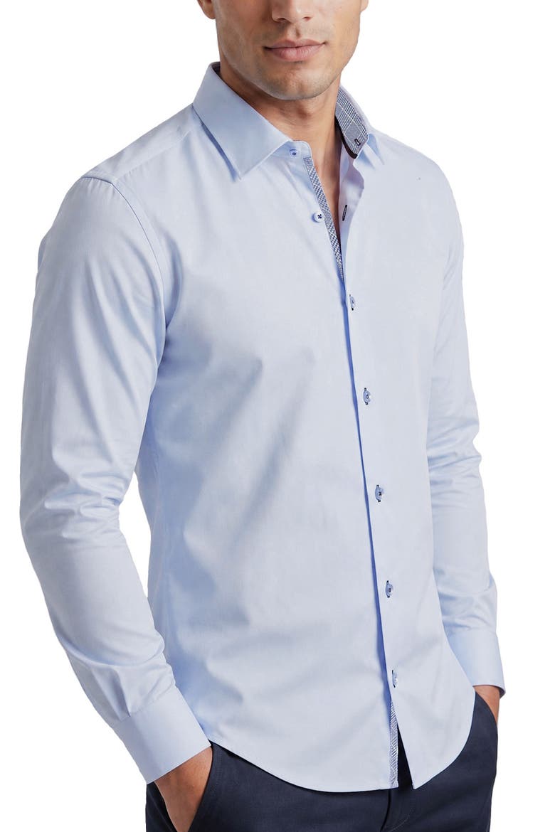 Stretch Cotton Long Sleeve Button Up Shirt, Main, color, LT BLUE