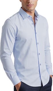 LEVINAS Stretch Cotton Long Sleeve Button Up Shirt