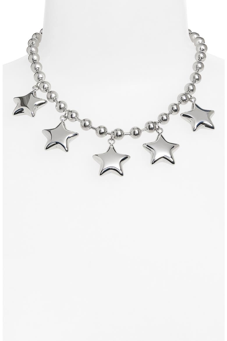Bubble Five Star Ball Chain Necklace, Alternate, color, SILVER