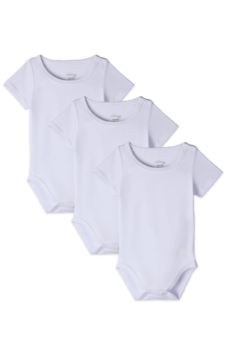 MiniMoi Cotton Rich Solid White Short Sleeve Bodysuits, Main, color, White White White