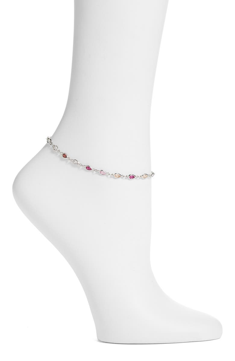 VIDAKUSH Rainbow Crystal Station Anklet, Main, color, Silver