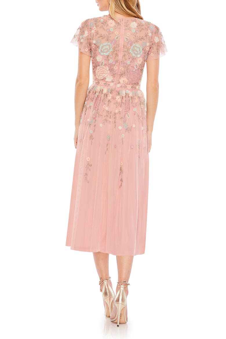 Embellished Illusion High Neck Butterfly Sleeve Midi Dress, Alternate, color, DUSTY ROSE