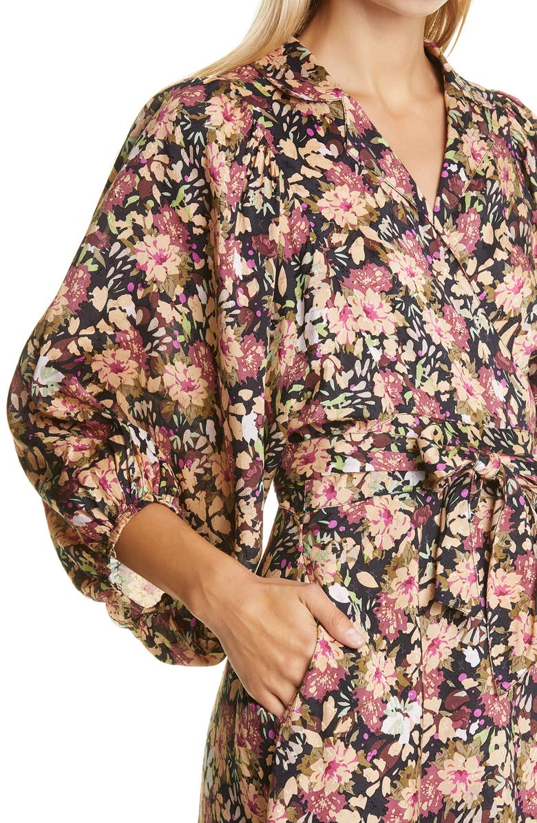 byTiMo Floral Print Wrap Midi Dress, Alternate, color, 