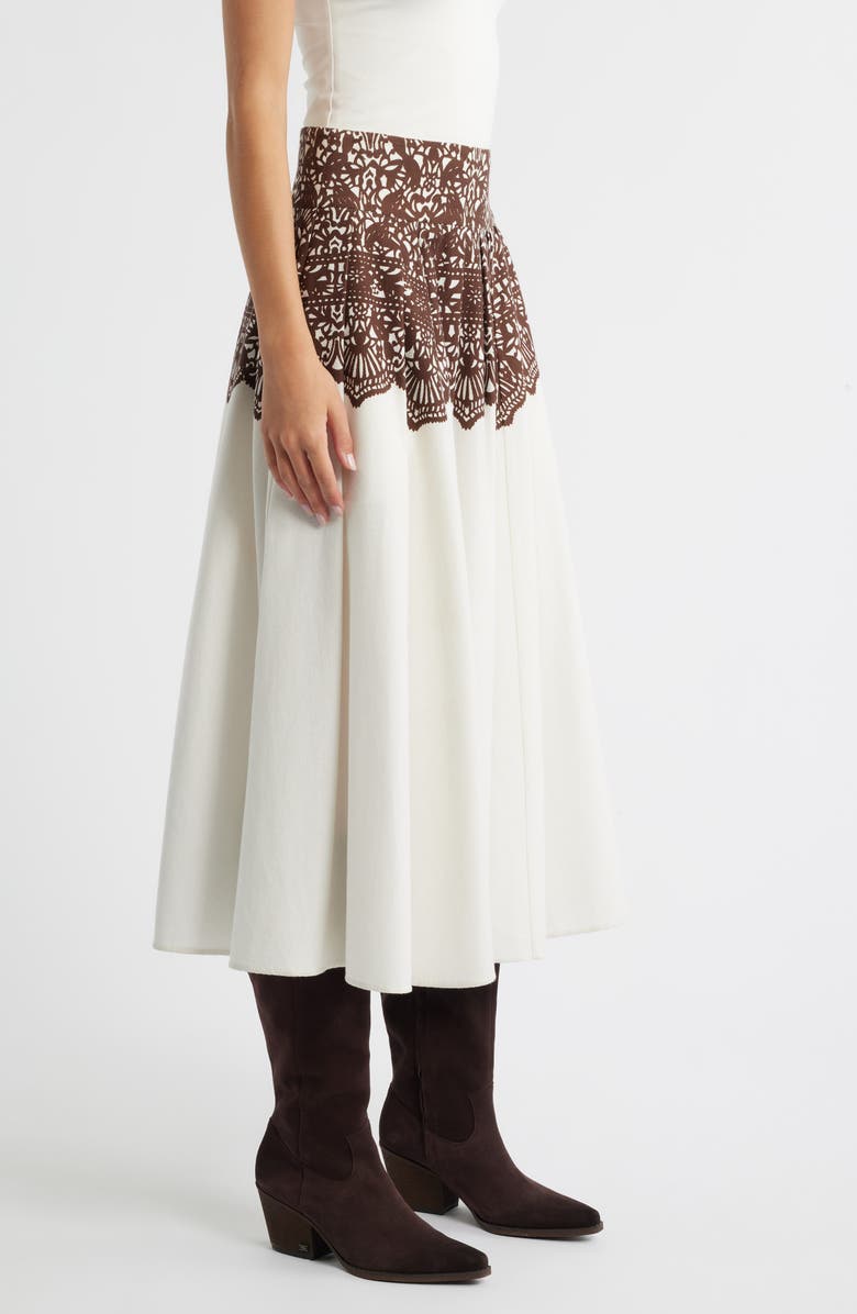 THE GREAT. The Regency Pleated Maxi Skirt, Alternate, color, Cream With Western Lace Print