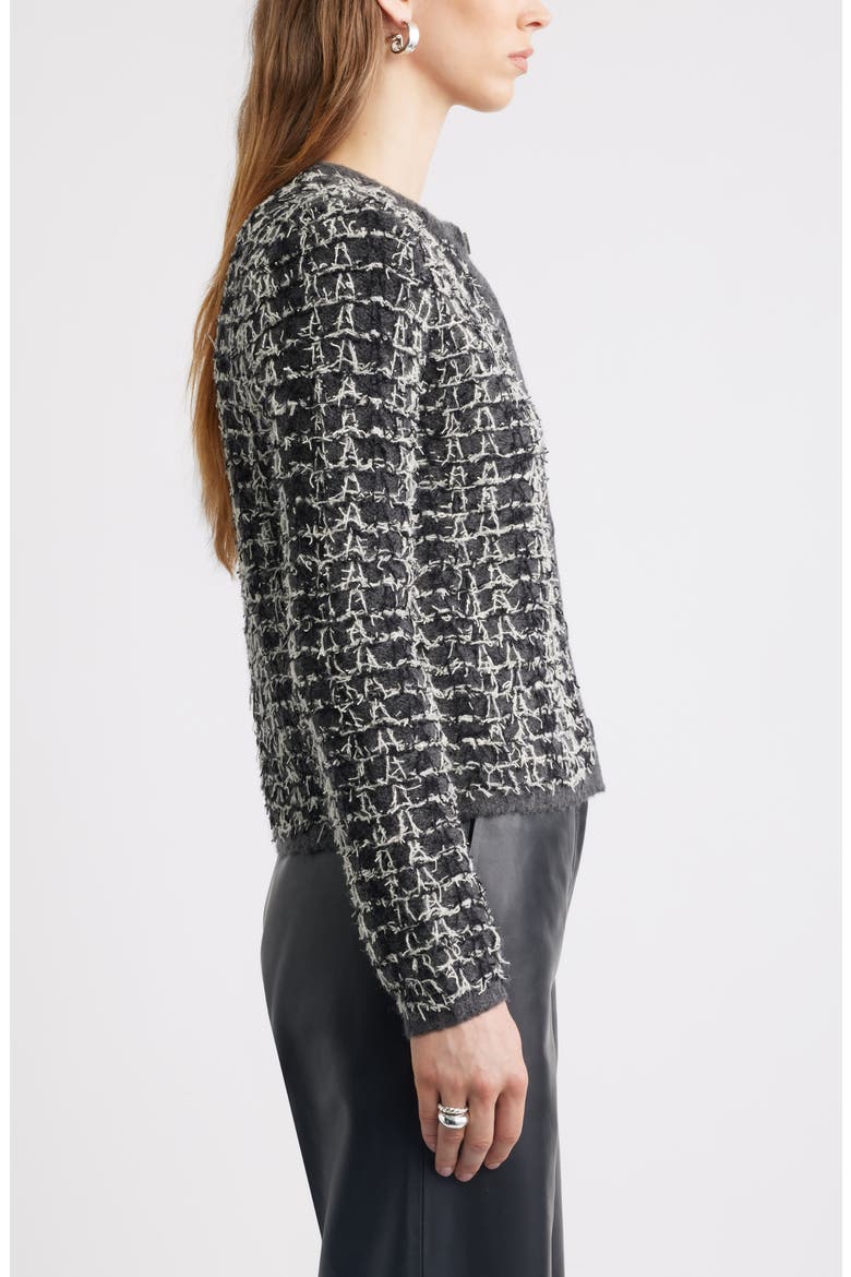 Textured Crewneck Cardigan, Alternate, color, GREY TEXTURE PLAID