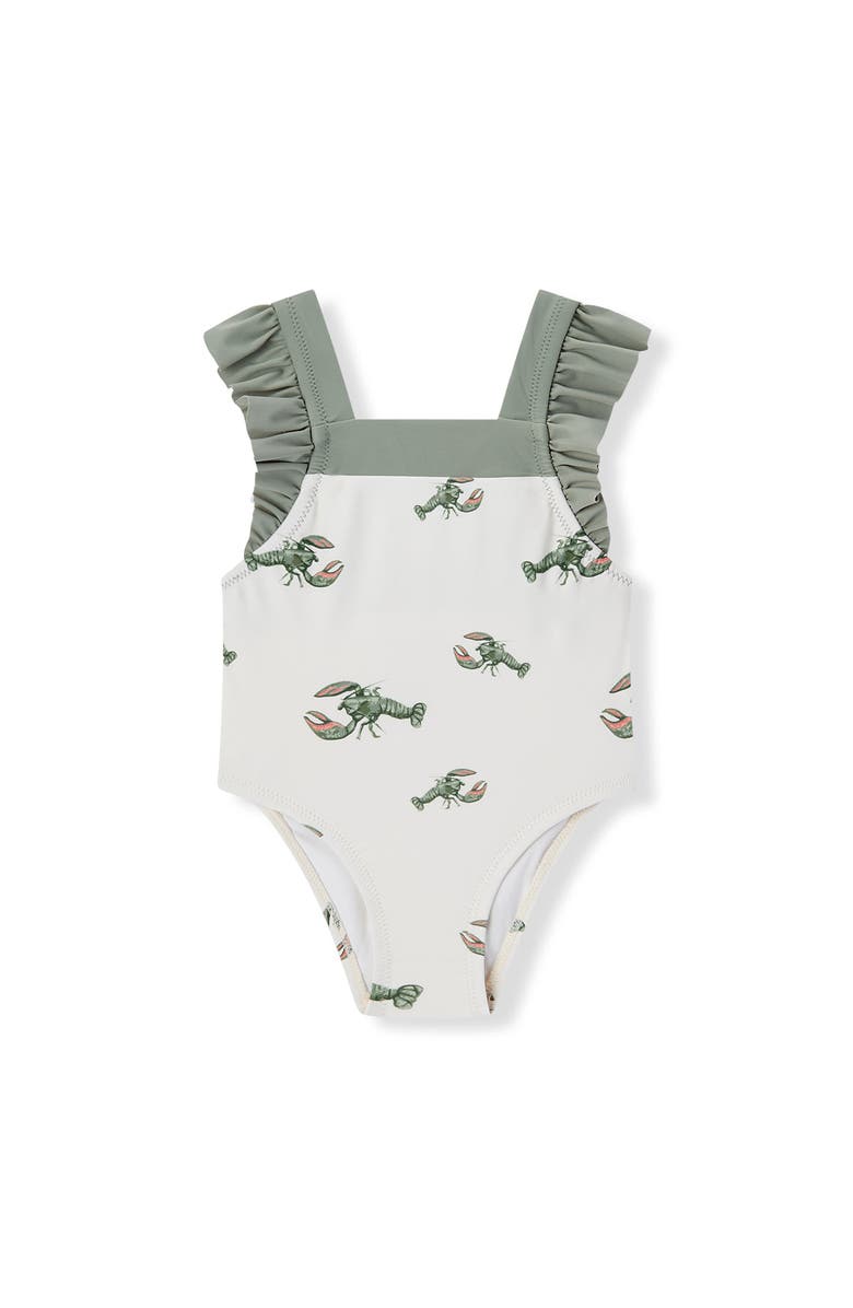 Milkbarn Ruffle Square Neck Swimsuit, Main, color, Mint Lobster