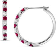 Ancona Fine Jewelry Alternating Ruby & Diamond Hoop Earrings in 14K White Gold