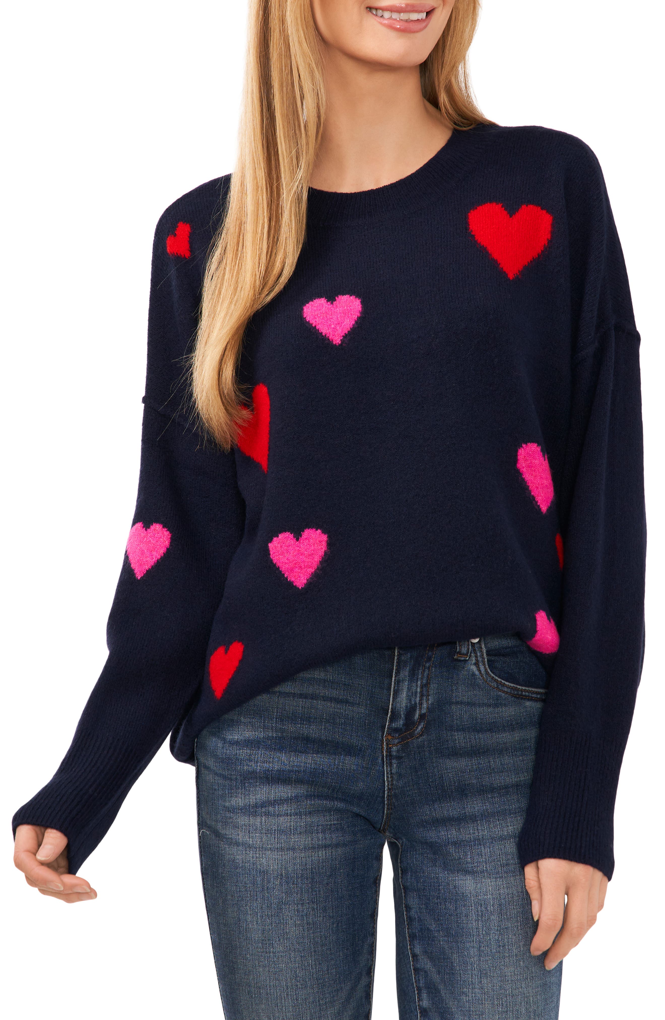 CeCe Heart Pattern Intarsia Sweater