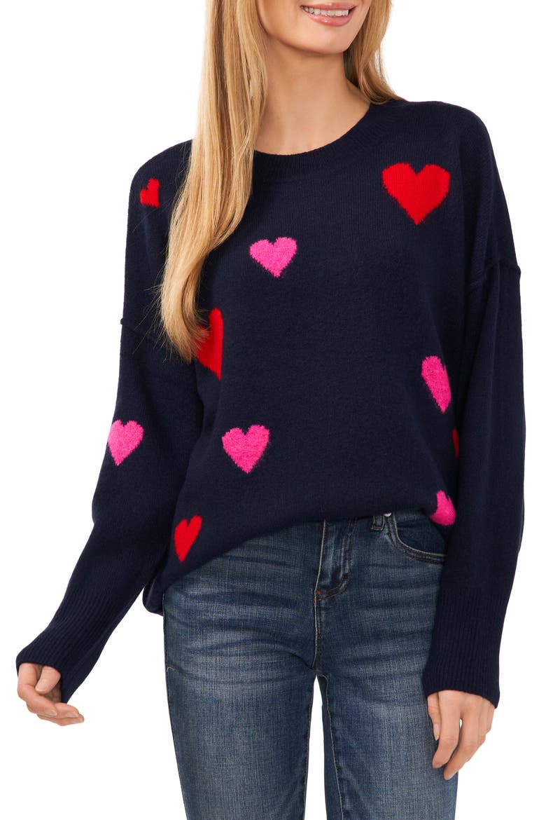 Heart Pattern Intarsia Sweater, Main, color, CLASSIC NAVY