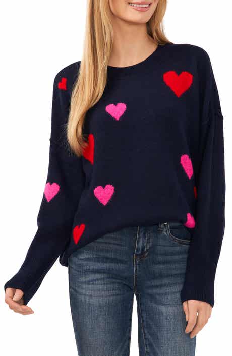 CeCe Heart Pattern Intarsia Sweater