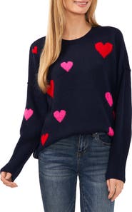 CeCe Heart Pattern Intarsia Sweater