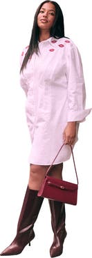 ELOQUII Embroidered Mini Shirt Dress