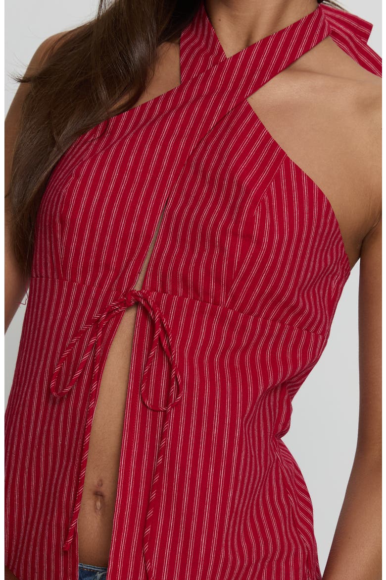 Stripe Cotton Cross Strap Halter Top, Alternate, color, RED STRIPE