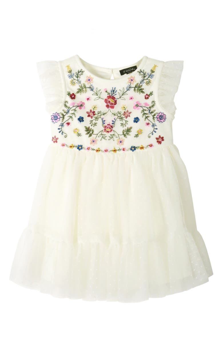 Zunie Embroidered Ruffle Dress, Main, color, 