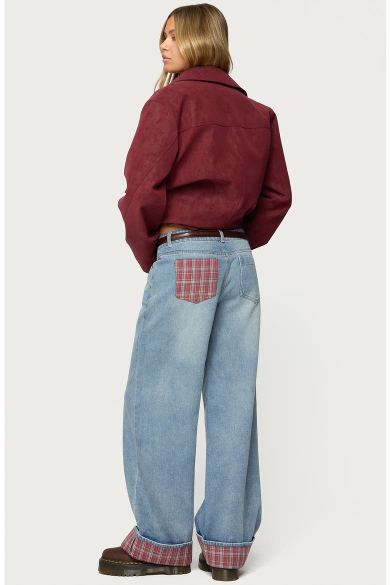 Plaid Cuff Baggy Jeans, Alternate, color, LIGHT-BLUE