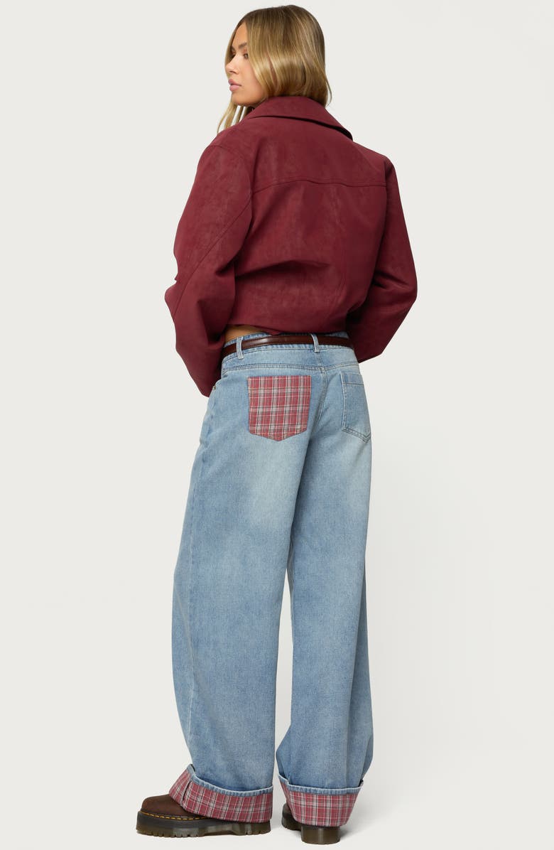 EDIKTED Plaid Cuff Baggy Jeans, Alternate, color, 