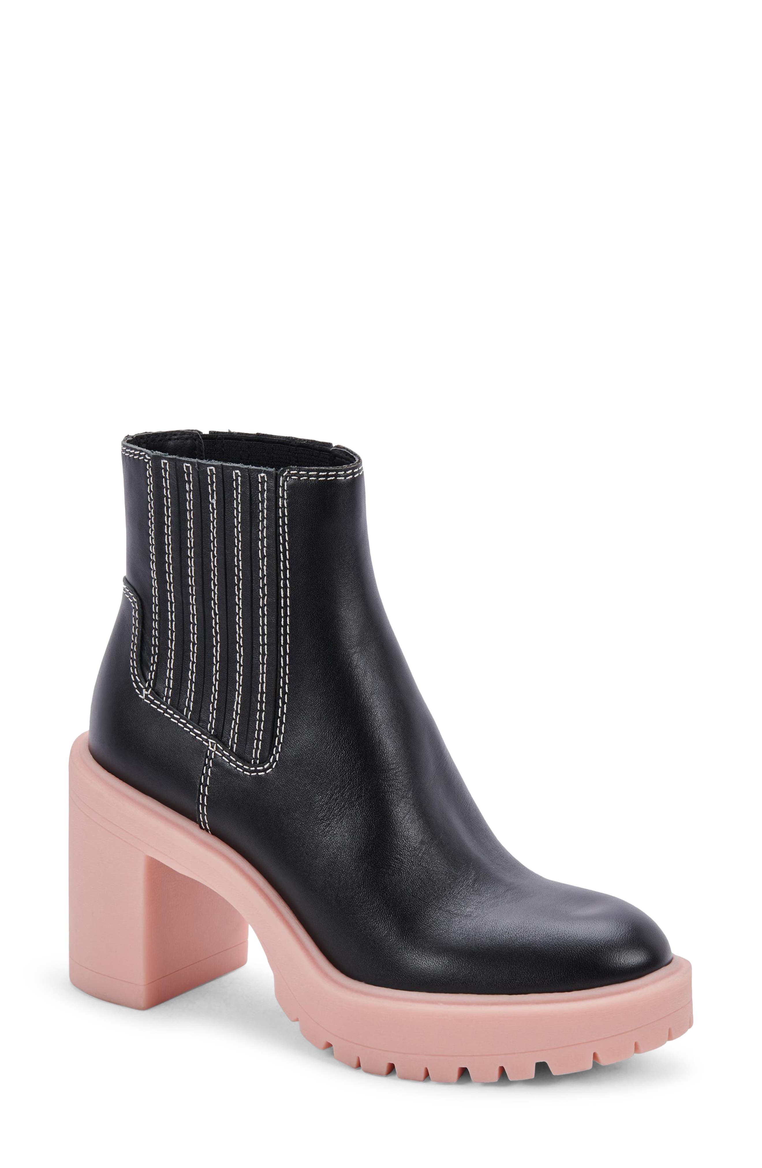 Caster H2O Waterproof Lug Sole Platform Bootie - Wide Width Available, Main, color, BLACK/ PINK LEATHER H2O