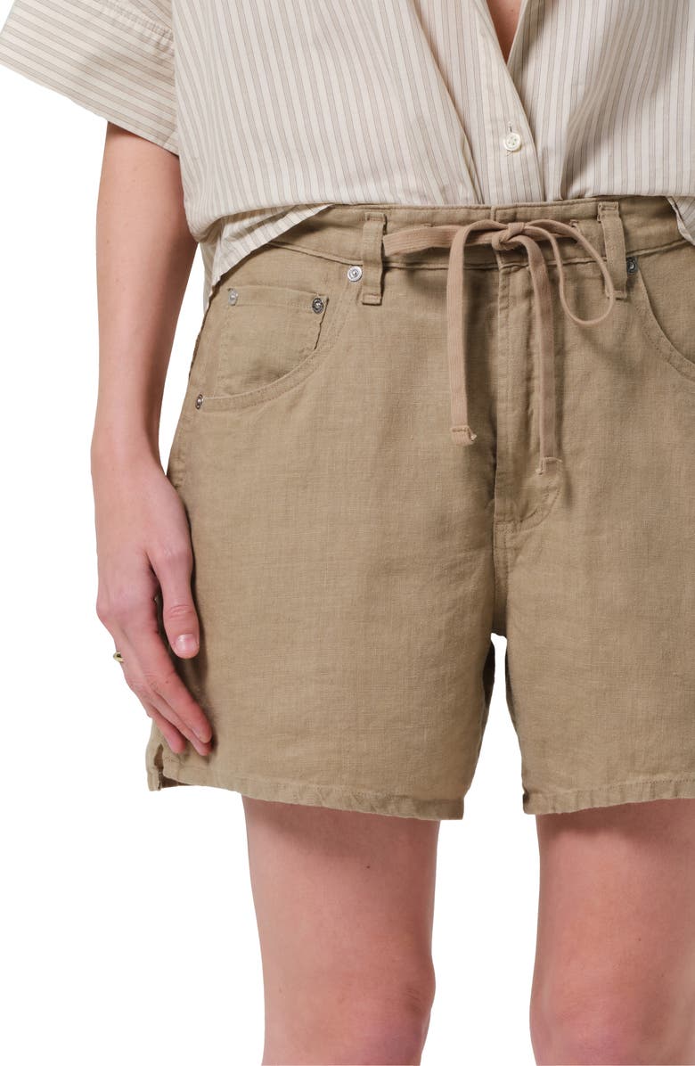 Citizens of Humanity Brynn Drawstring Waist Wide Leg Linen Shorts, Alternate, color, Gobi