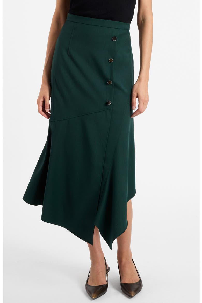 Bristol Asymmetric Midi Skirt in Soft Crepe, Main, color, Evergreen
