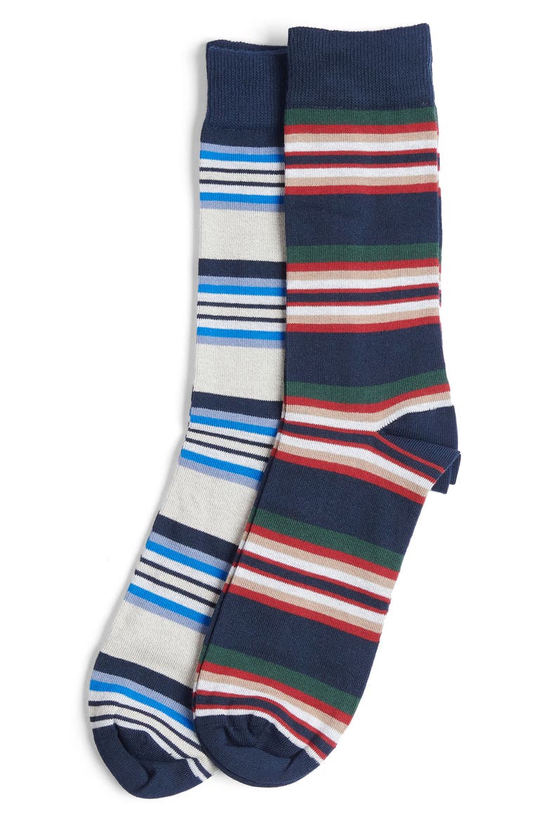 Assorted 2-Pack Summer Stripe Cotton Blend Dress Socks, Main, color, NAVY MIX