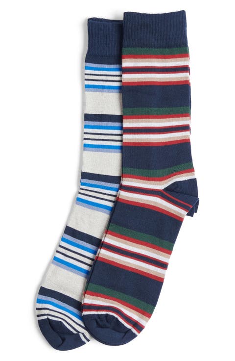 Assorted 2-Pack Summer Stripe Cotton Blend Dress Socks