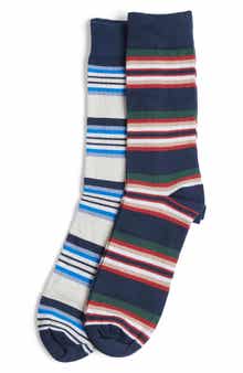 Assorted 2-Pack Summer Stripe Cotton Blend Dress Socks