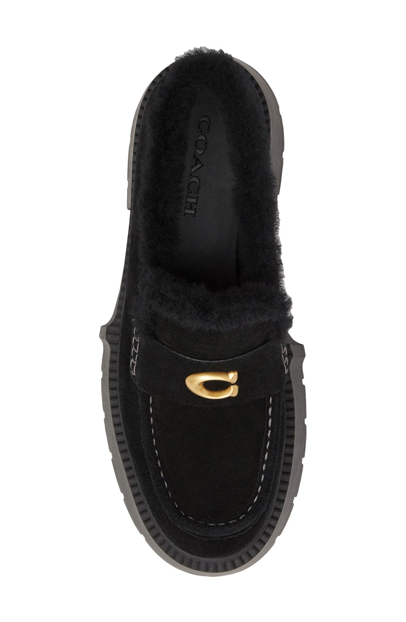 COACH Leah Genuine Shearling Trim Platform Loafer, Alternate, color, Black
