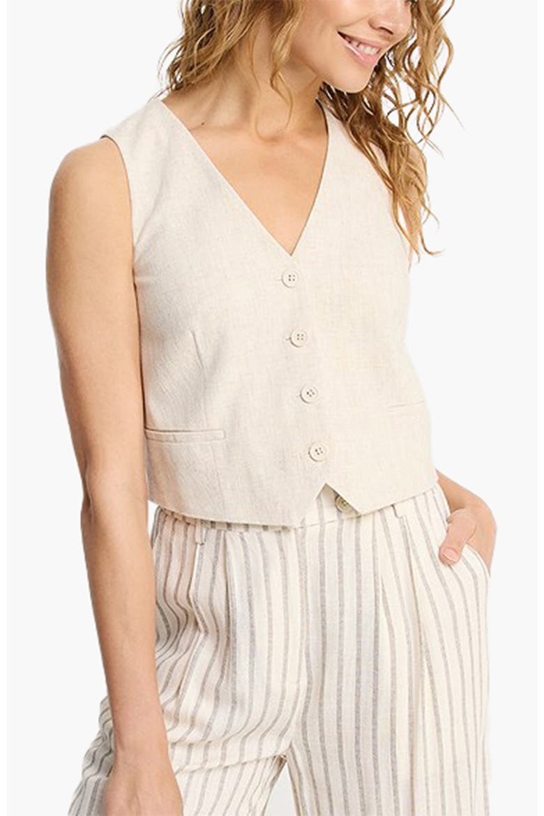 Women's Linen Button Up Vest, Main, color, Sand
