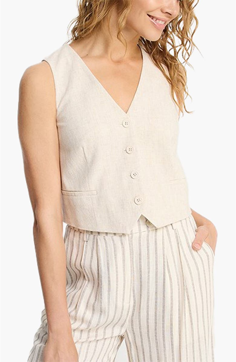 LASCANA Women's Linen Button Up Vest, Main, color, Sand